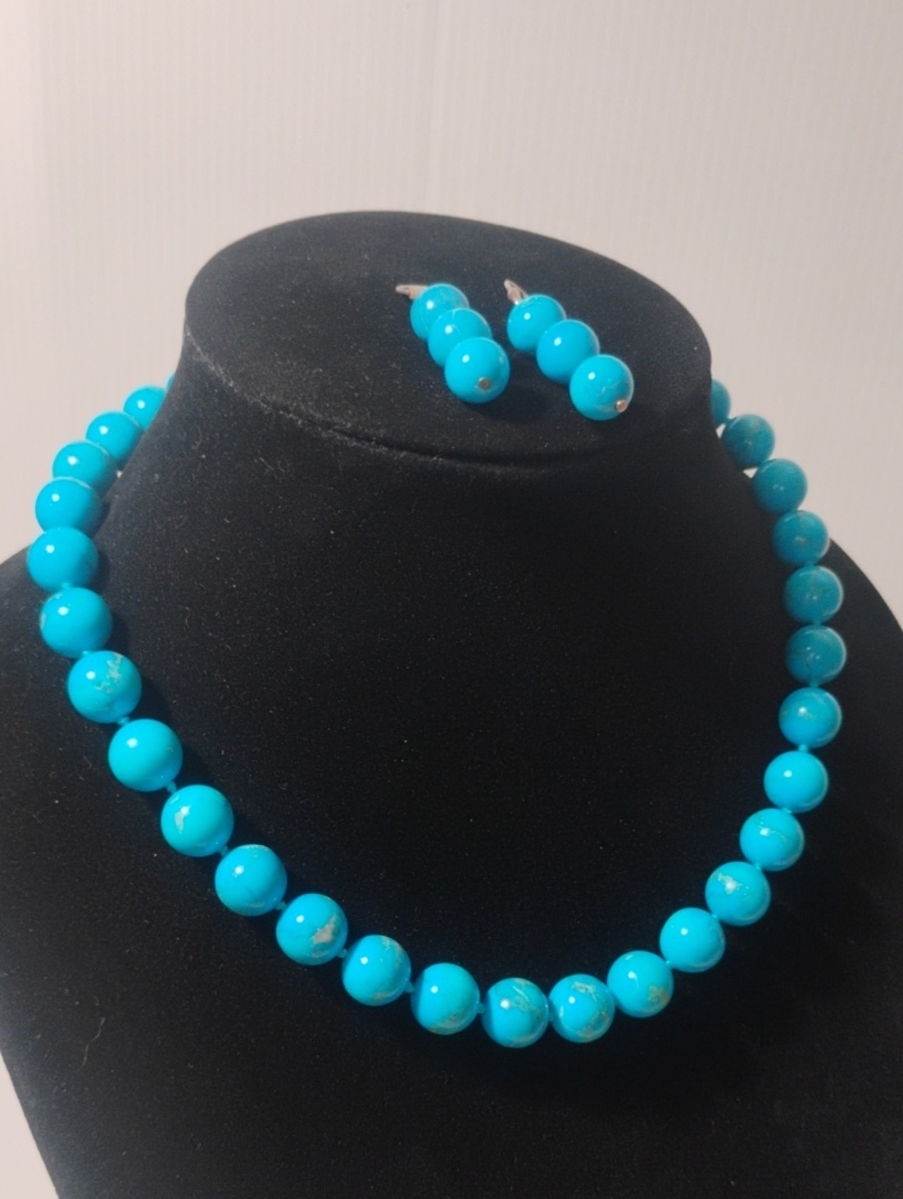 925 Genuine Turquoise Necklace & Earrings Jeweler Inspected 18" - Picture 2 of 7